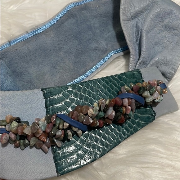 Laise Adzer Vintage Blue Leather Statement Belt - Picture 3 of 10